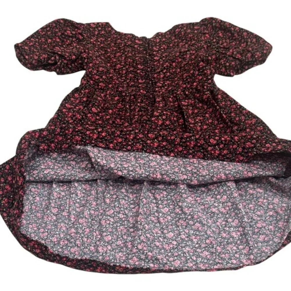Gap Black and Red Floral Corduroy Puff Sleeve Summer Holiday Dress Girl’s‎ XL